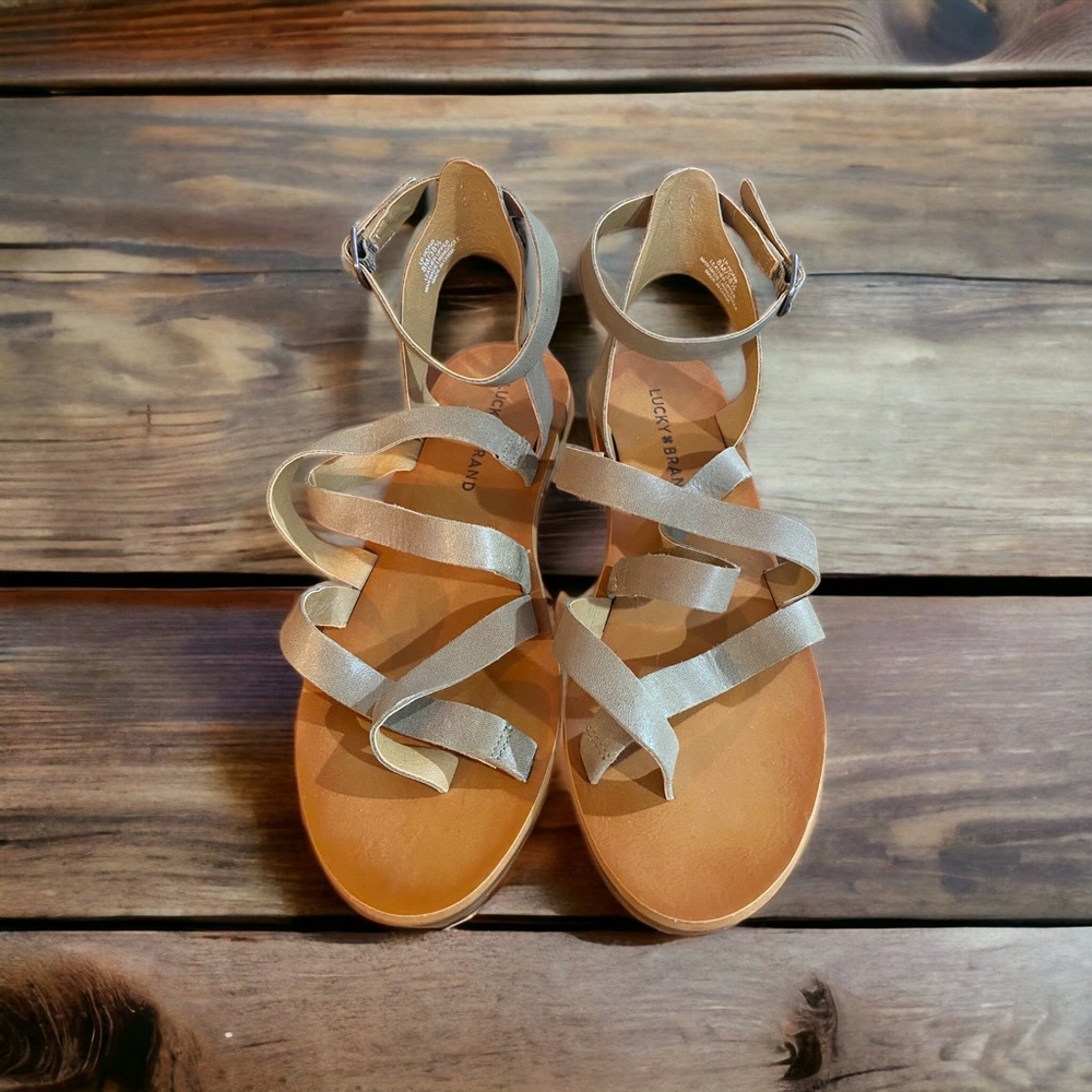 Lucky Brand Women’s Hoami Taupe leather Ankle Strap Sandals Size 8 New